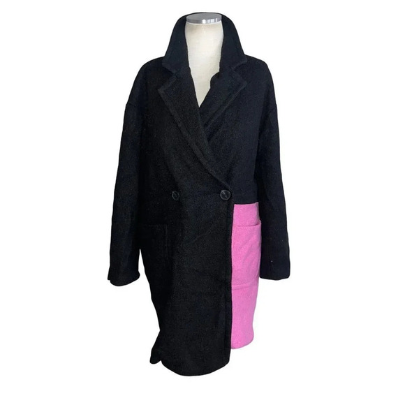 Peter Som Collective Colorblock Wool Coat in Black 0 Womens Trench Jacket - Picture 5 of 12